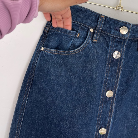 GOLDSIGN Easton Denim Midi A-Line Button Down Denim Skirt In Blue Size 24 NWT - Picture 7 of 12